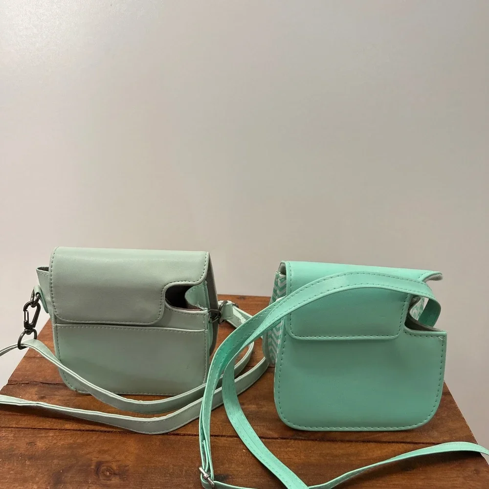 Set of 2 Instax Camera Cases Mint Green and Teal Chevron Instant Film Covers